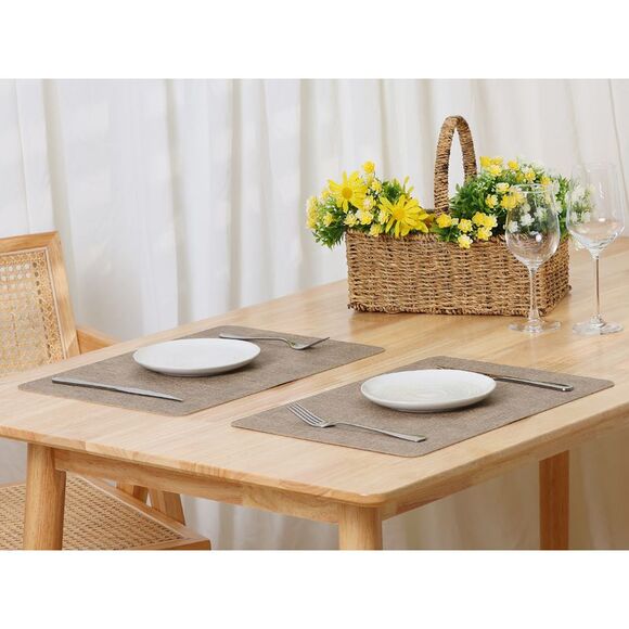 6 Set Heat Resistant Waterproof Dining PU Place Mats 17x12 inch Khaki - Picture 6 of 6